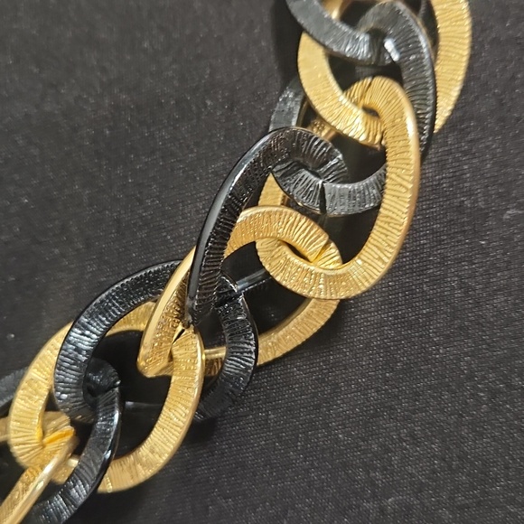 Black and Gold Large Link Statement Necklace - Picture 2 of 7